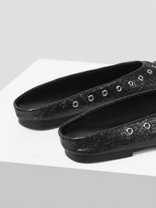 Mnmlis Giày bít mũi kiểu Anh cổ điển dành cho nữ, mẫu thời trang mới mùa xuân/hè, giày bệt màu đen đa năng, thích hợp mang ngoài trời, dịp Giáng sinh. - Than chì đen - Xem 5