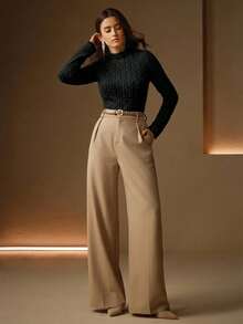 Anewsta Elegant Flocked Lace Turtleneck Undershirt For Women, High-Quality Autumn/Winter Layering Top - Black - View 8