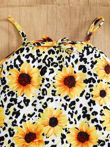 女童豹纹向日葵图案休闲吊带裙 - 彩色 - 查看 6