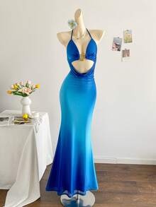 Soleia Women's Ombre Cutout Back Halter Neck Dress - Multicolor - View 5