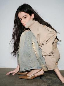 Fall/Winter 2025 Women's Black High Heel Pumps, 4cm Kitten Heel Shoes, Party High Heels, Formal Shoes, Slip-On Backless High Heels, Stiletto Heel Party High Heels, Pointed Toe High Heels, Elegant - Mocha Brown - View 7