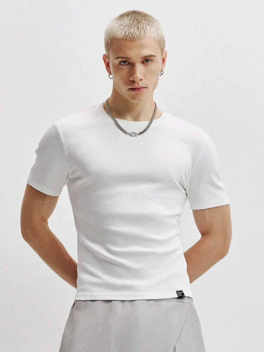 TOKVUE This One Is Nice! Men's Slim Fit Casual Versatile Basic Crew Neck Short Sleeve T-Shirt, Perfect For Pairing With Baggy Pants, Spring To Summer, Summer Tops, Summer Outfits, Holiday Outfits, Vacation Outfits, - Khaki - View 1