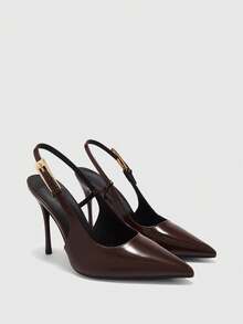 CUCCOO BIZCHIC Women's Back Strap Decor Bowknot High Heel Pumps, Wine Red Color Spring Shoes Spring Break Easter For Christmas Spring Shoes - Coffee Brown PU - View 7