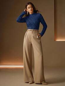Anewsta Kemeja Dalam Leher Tinggi Berenda Elegan untuk Wanita, Atasan Lapisan Musim Gugur/Dingin Berkualitas Tinggi - Navy Blue - View 8
