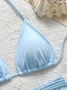 Soleia Solid Blue Macrame Starfish Bikini Set - Blue - View 4