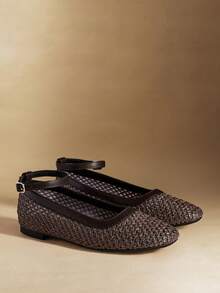 Rosivie 女士鞋履 春夏圆头平底棕色踝带编织鞋 舒适透气 女士平底鞋 假日风 波西米亚风 西部风 音乐节 派对 平底女鞋 情人节 - 咖啡棕 - 查看 3