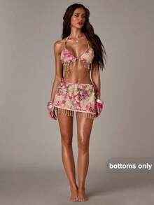 SHEIN BAE 1件女士粉色亮片网纱沙滩罩衫 - 粉色 - 查看 3