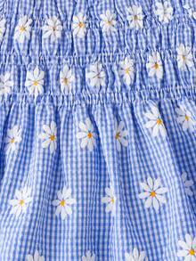 SHEIN 小女孩可爱雏菊格子印花吊带背心和飘逸阔腿裤套装，适合日常休闲和度假穿着。 - 藍色 - 查看 7