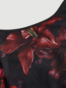 SHEIN MOD 大码夏季复古黑色定位勃艮第花朵优雅网眼吊带连衣裙，度假装 - 彩色 - 查看 2