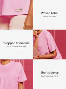 GLOWMODE Áo thun tay ngắn cổ tròn dáng rộng unisex chất liệu cotton Pima, thích hợp mặc hàng ngày. - Hồng - Xem 3