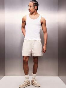 PLAYBOY X SUMWON Men's Drawstring Pull On Elastic Waist Casual Summer Nylon Shorts With Side Pockets - Apricot - View 3