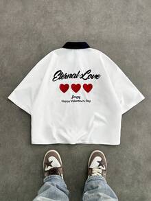 SWAVVY Men's Fashion Letter Embroidered Short Sleeve Shirt, Spring/Summer Heart Shirt Couple Tshirt - Multicolor - View 5