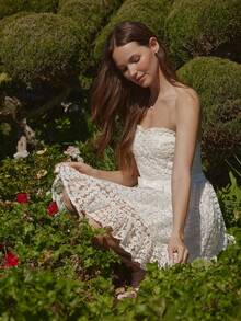 WESTFADE Off White,Summer,Elegant,Date Sweetheart Neck Bow Waist Lurex ...
