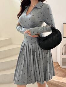 Feyla Vestido mini con cuello plisado elegante para mujer, para uso diario - Gris Claro - Ver 1