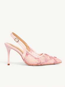 CUCCOO CHICEST Women Shoes Four Seasons New Flower Mesh Pointed Heel High Heel Sexy Elegant Mesh Women's High Heel Shoes Back Lift Dew Heel Sexy Elegant Tempe Fall Shoes - Baby Pink - View 4