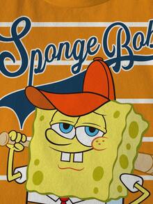 SpongeBob SquarePants | SHEIN 男童圆领短袖休闲卡通可爱印花夏季T恤， - 白色 - 查看 4