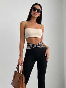 Mulvari Los Angeles Graphic Mesh Insert Leggings - Black - View 3