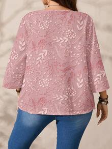 EMERY ROSE Plus Size Women Floral Print Loose Fit Casual Vacation Shirt, Full-Width Print Round Neck 3/4 Sleeve - Multicolor - View 4