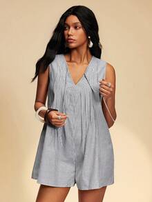 Travachic Women's Summer Casual Striped Front Tie Sleeveless Jumpsuit,Vacation Casual Terno Outfit For Women,Summer Holiday Outfits,Spring Break Outfits,Party Outfit,Beach Outfit,Spring Clothing,Carnival Costume,Elegant,Floral,Carnival,Spring To Summer ,Party , Boho,Mexican Style,Summer Jumpsuit,Valentine's Day Jumpsuit,Wedding Guest Jumpsuit For Women,Birthday Jumpsuit,Party Jumpsuit,Elegant Jumpsuit For Women,Floral Jumpsuit,Summer Jumpsuit,, Mexican Style Jumpsuit Women Boho Jumpsuit For Women,Tropical,Bohemian,Ibiza,Western,Graduation Jumpsuit, Graduation Outfit For Mother - Black and White - View 4