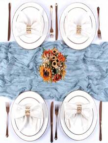 1pc 35 * 71/118/157 Inch Cheese Cloth Table Runner And Napkins, Bohemia Gauze Cheesecloth Tablecloth,Countryside Transparent Table Runner, Bohemian Style Table Runner Suitable For  Christmas For Holiday Gift Giving - Dusty Blue - View 8