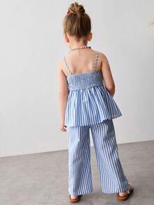 Maija Kids 女童蓝白条纹编织吊带背心和裤子休闲可爱套装 - 藍白色 - 查看 8