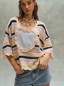 Bohemela Women's Lace Patchwork Hollow Out Casual Versatile Daily Wear Long Sleeve Sweater - Multicolor - View 5