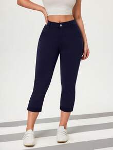 Flexra Women's Vintage Coin Pattern Casual Skinny Capri Pants - Dark Wash - View 6