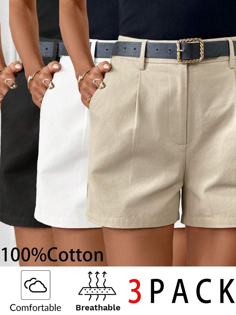 Editum 2 Packs Slant Pocket Shorts Without Belt Summer Clothes - Multicolor - View 1