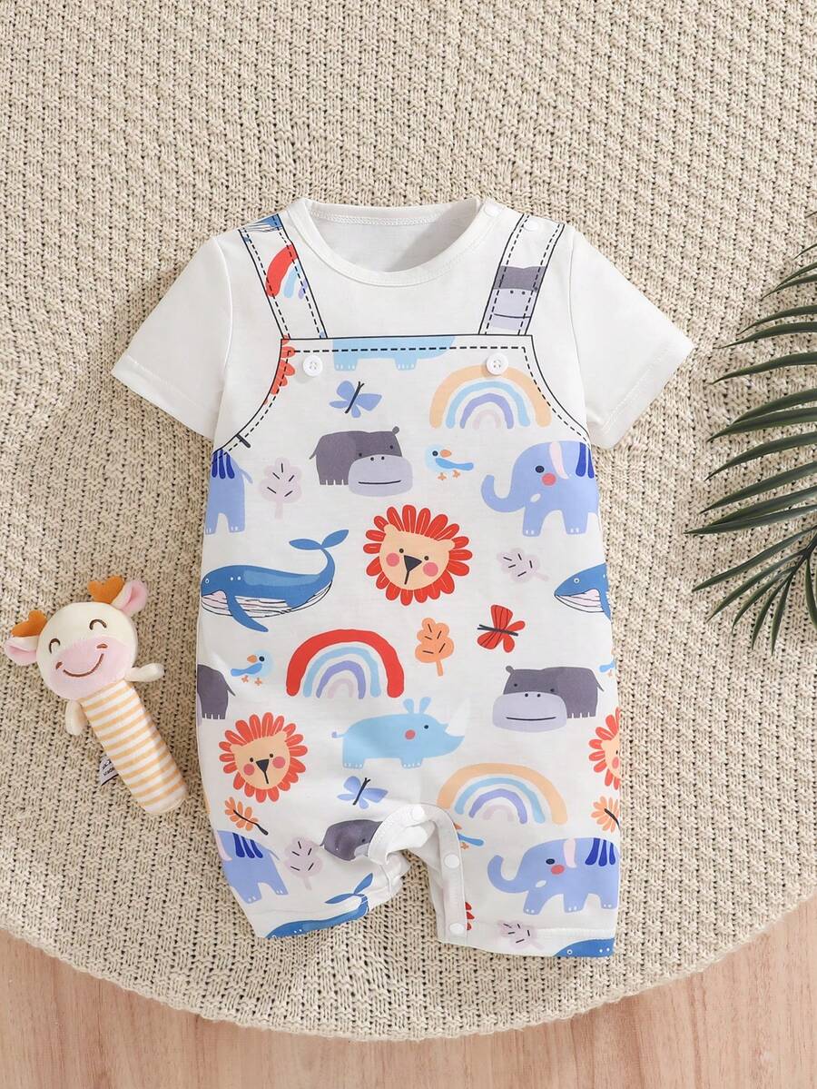 SHEIN Playful Pals Bộ áo liền quần cho bé trai in hình khủng long dễ thương, mềm mại và thoải mái, thích hợp mặc hàng ngày hoặc làm quà tặng ngày lễ. - Màu be - Xem 1