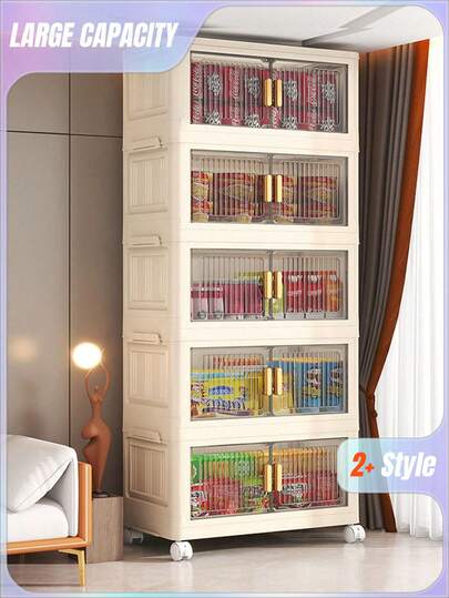 Tủ quần áo gấp 5/3 tầng, tủ lưu trữ nhiều tầng, hộp lưu trữ đa chức năng, cửa trong suốt, kệ lưu trữ bằng nhựa dễ lắp ráp