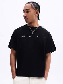 SUMWON Áo thun cotton tay ngắn cổ tròn dáng rộng in hình nắp chai của Studios, phong cách đường phố thường ngày. - màu đen - Xem 5