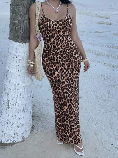 Veykashi 大码豹纹紧身连衣裙，休闲度假风，适合春夏穿着