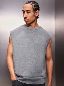 PLAYBOY X SUMWON Camiseta sin mangas de cuello redondo, sudadera regular con estampado gráfico de conejo en la espalda, ajuste casual para uso diario - Gris - Ver 4