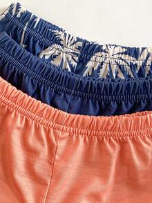 SHEIN Playful Pals 3件套男宝宝度假风可爱动物条纹椰树印花针织短袖上衣搭配松紧腰短裤，适合男宝宝休闲穿着、户外活动、拍照、春夏穿着。 - 彩色 - 查看 5