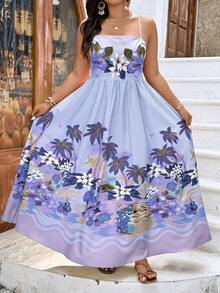 EMERY ROSE Đầm hai dây in hoa, thời trang mùa hè, lãng mạn, thanh lịch, thường ngày, thích hợp cho kỳ nghỉ. - Màu tím  Violet - Xem 4