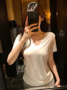 DAZY Women's Casual Solid Color Short Sleeve T-Shirt, Summer - White - View 1