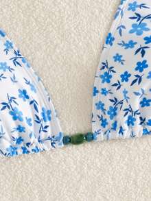 Swim Mod 女士夏季度假休闲沙滩碎花泳衣上装，比基尼挂脖串珠泳衣套装 - 彩色 - 查看 4