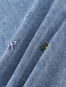 SHEIN Jeans estilo Y2K para niñas preadolescentes, jeans rectos y sueltos en azul claro, blanco, rosa, amarillo con diseño de bordado de mariposa, tela suave y cómoda, de moda y versátil - Lavado ligero - Ver 6