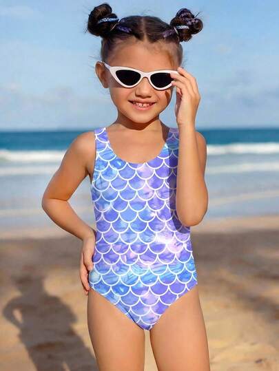 Baddräkt i ett stycke för flickor med solskyddsfaktor UPF 50+, snabbtorkande baddräkt 4-7 år