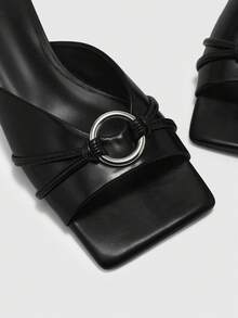 CUCCOO BIZCHIC Fashion V-Mouth Simple Atmosphere High-Heeled Women's Sandals Half Drag - Black - View 4
