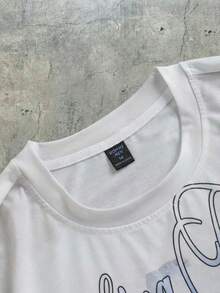 ROMWE MEN 男士宽松印花短袖T恤，复古街头风 - 白色 - 查看 3