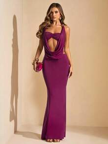 SHEIN BAE 李子色和深粉色性感深V领吊带露背连衣裙，适合海滩度假、波西米亚风优雅海滩正式晚礼服、度假派对礼服、海滩度假迷你裙、早午餐礼服、生日迷你裙。 - 粉色 - 查看 3