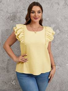SHEIN Clasi Square Neck Double Layer Cap Sleeve Shirt With Bow Decor At Back - Cream - View 5