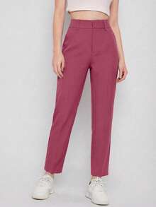 EURMUSE Pantalones de traje de unicolor y sencillo para mujer - Rosa Oxidada - Ver 3