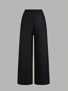 SHEIN Classic Casual Pants, Spring & Autumn, Double-Layer Waistband, Simple & Comfortable Sweatshirt Material, Suitable For Staying Home, Exercising, Can Be Paired With Various Tops To Showcase Youthful Vitality - Black and White - View 4