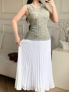 DAZY فستان طويل مشدود الخصر بدون أكمام للنساء - أبيض - مشاهدة 5