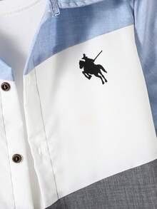 1件男童时尚多色柔软舒适休闲短袖衬衫，适合外出、拍照、上学、运动及各种场合。 - 彩色 - 查看 5