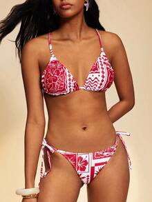 Travachic Women's Geometric Print Spaghetti Strap Sexy Bikini Swimwear Set, Summer Beach, Spring Summer Outfits, Festival Outfits, Elegant Party Outfits, Beach Vacation Outfits - Multicolor - View 6