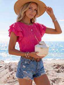 Sylviya Solid Butterfly Sleeve Blouse - Hot Pink - View 5