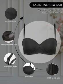 DesireSculpt 1 chiếc áo ngực nữ dáng thường ngày thoải mái, có gọng, phối ren, màu đen. - màu đen - Xem 4